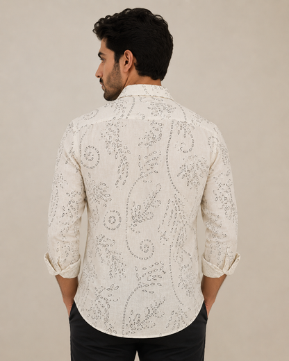 Men's Artisan Printed Premium Linen blend Long-Sleeve Casual Shirt