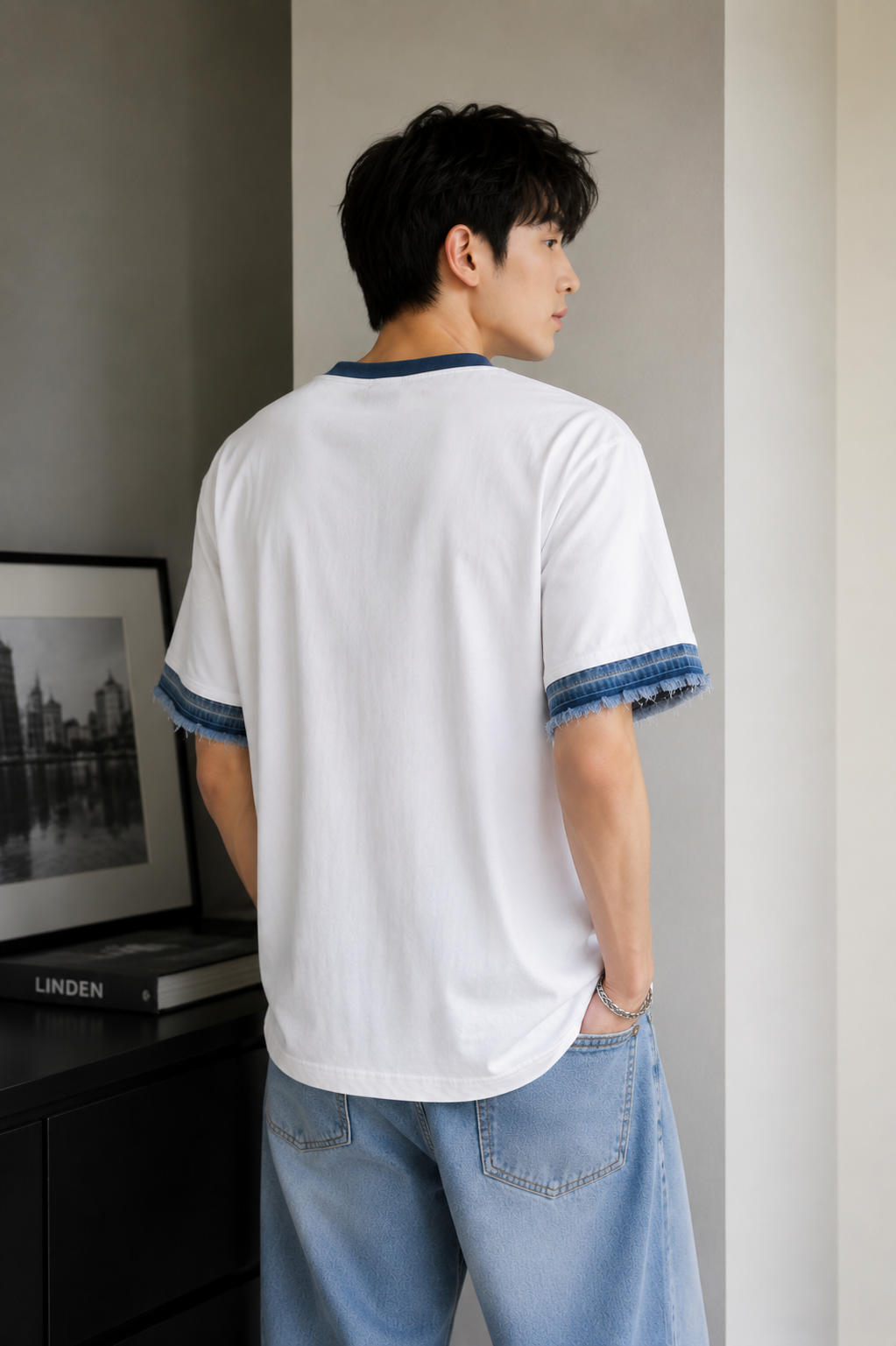 RARE RASU Premium Quality Cotton With Denim Bloom Patchwork T-shirt
