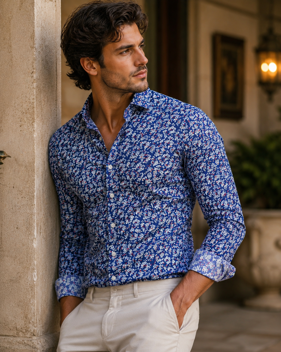 RARE RASU Men's Blue Floral Printed Full Sleeve Shirt – Premium Casual Collection