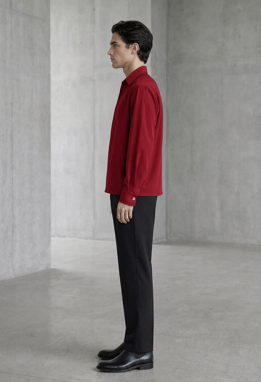 RARE RASU Men's Premium Satin Wrap-Front Shirt – Wine Red | Luxury Long Sleeve Statement Shirt