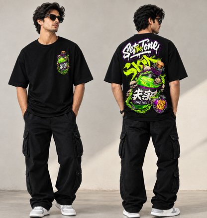 Premium Quality Toxic Skull Potion Graphic Oversized T-Shirt for Men – Black