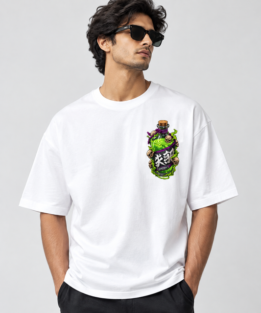 Premium Quality Toxic Skull Potion Graphic Oversized T-Shirt for Men – White