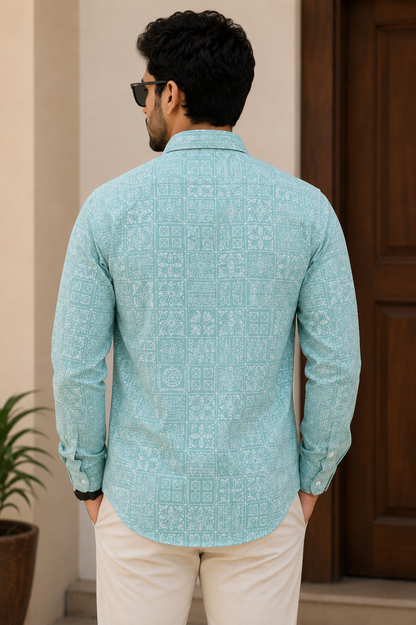 RARE RASU Men’s Premium Quality Geometric Printed Shirt – Full Sleeve Casual Shirt