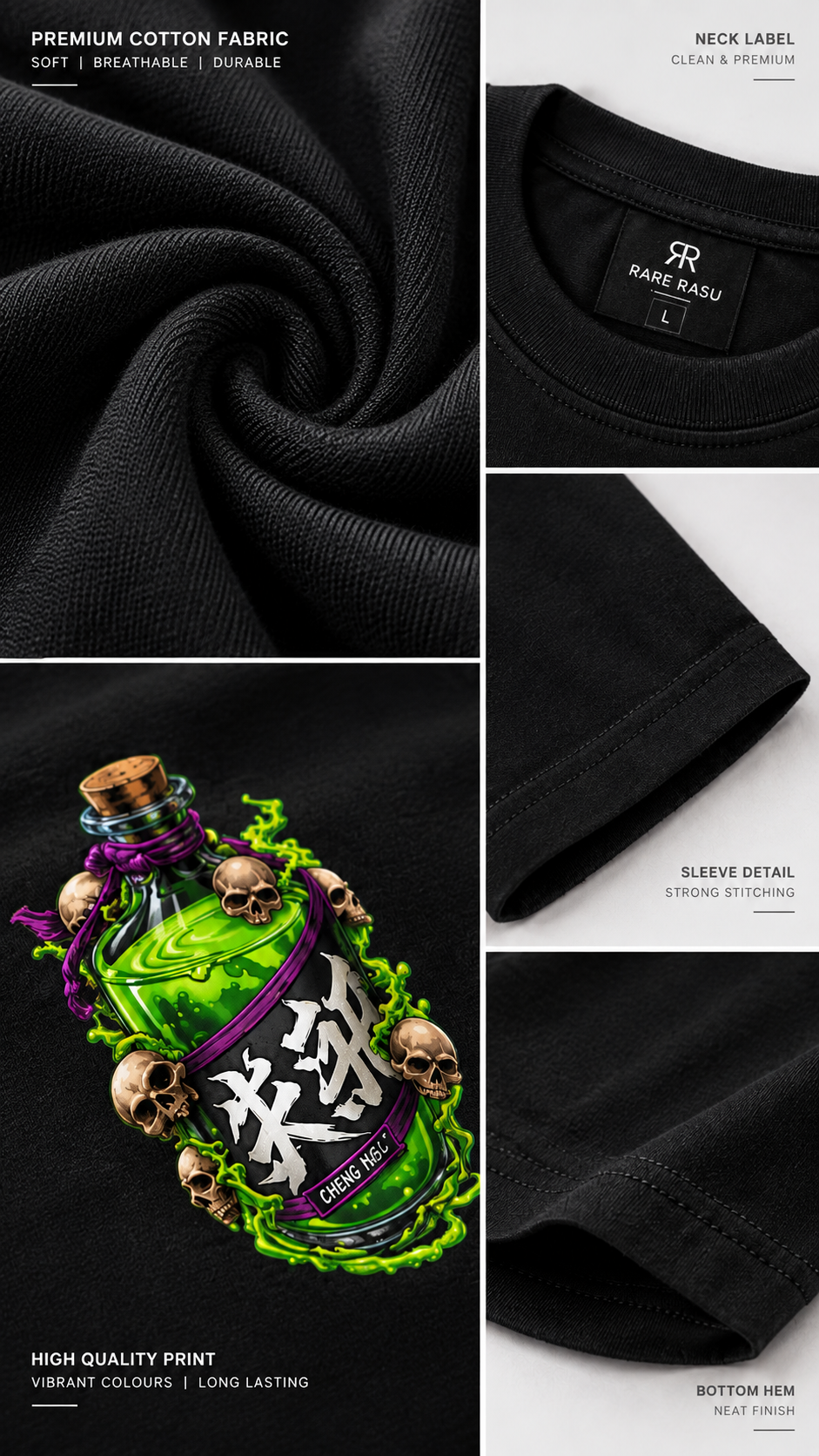 Premium Quality Toxic Skull Potion Graphic Oversized T-Shirt for Men – Black