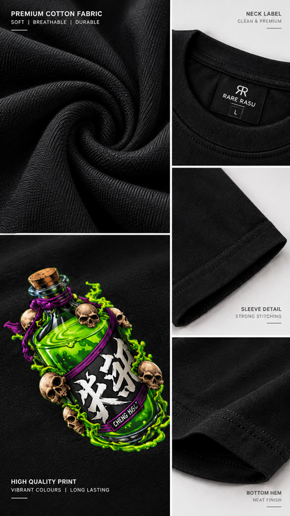 Premium Quality Toxic Skull Potion Graphic Oversized T-Shirt for Men – White