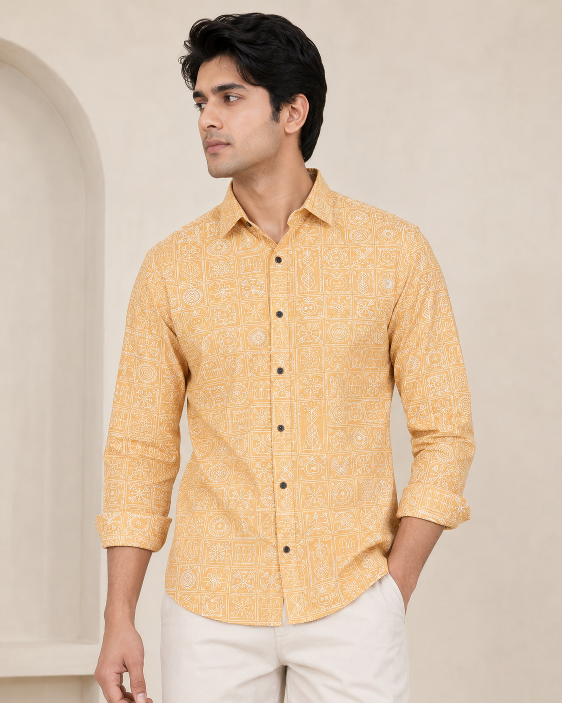 RARE RASU Men’s Premium Quality Geometric Printed Shirt – Full Sleeve Casual Shirt