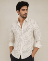 Men's Artisan Printed Premium Linen blend Long-Sleeve Casual Shirt