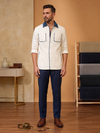 RARE RASU Premium Linen Blend Shirt with Contrast Denim Collar & Utility Pockets – Full Sleeve