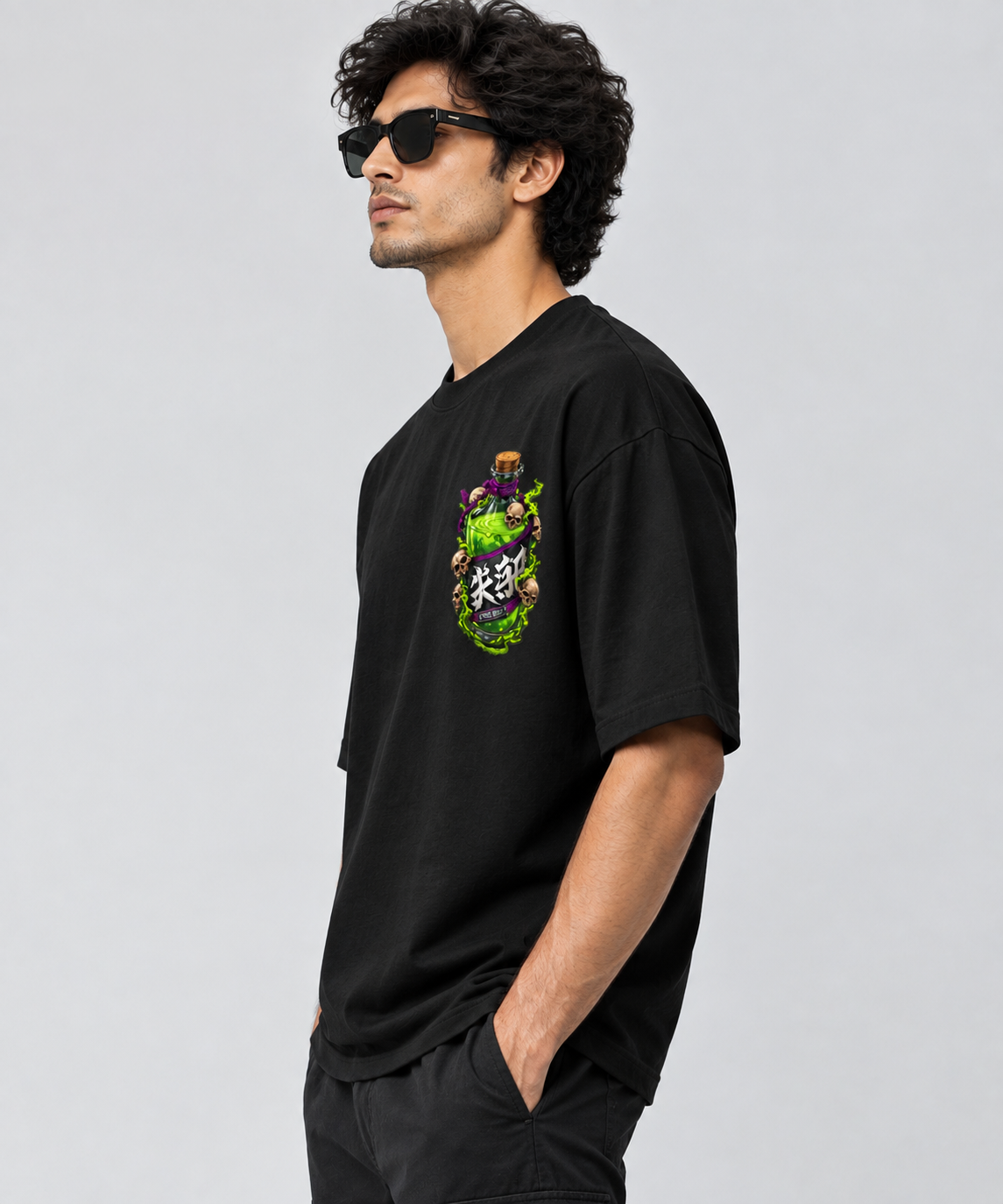 Premium Quality Toxic Skull Potion Graphic Oversized T-Shirt for Men – Black