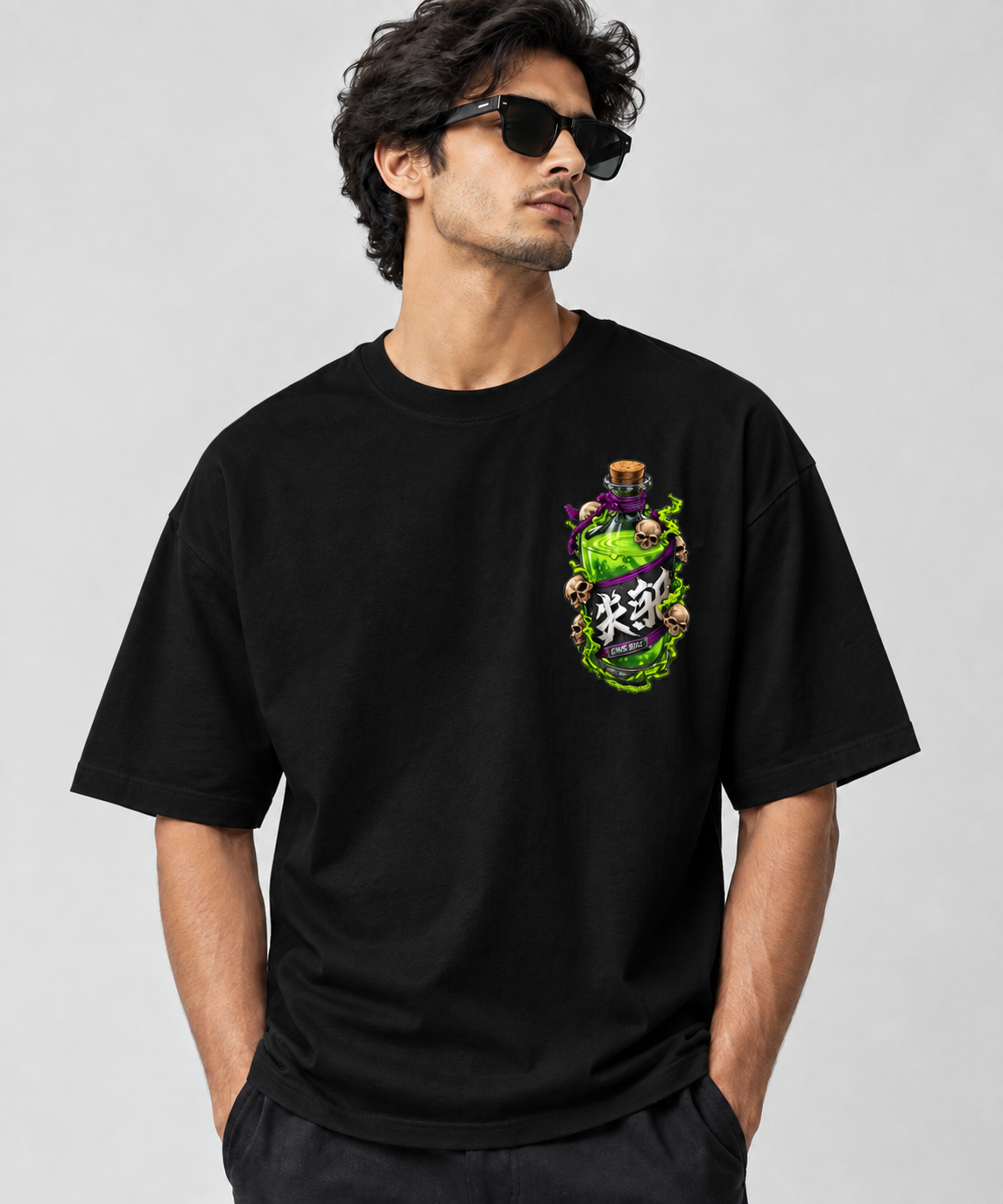 Premium Quality Toxic Skull Potion Graphic Oversized T-Shirt for Men – Black