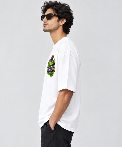 Premium Quality Toxic Skull Potion Graphic Oversized T-Shirt for Men – White