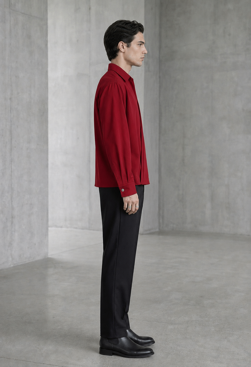 RARE RASU Men's Premium Satin Wrap-Front Shirt – Wine Red | Luxury Long Sleeve Statement Shirt