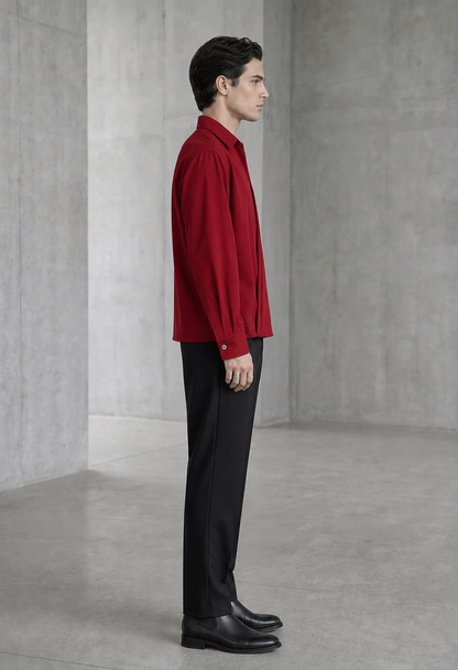 RARE RASU Men's Premium Satin Wrap-Front Shirt – Wine Red | Luxury Long Sleeve Statement Shirt