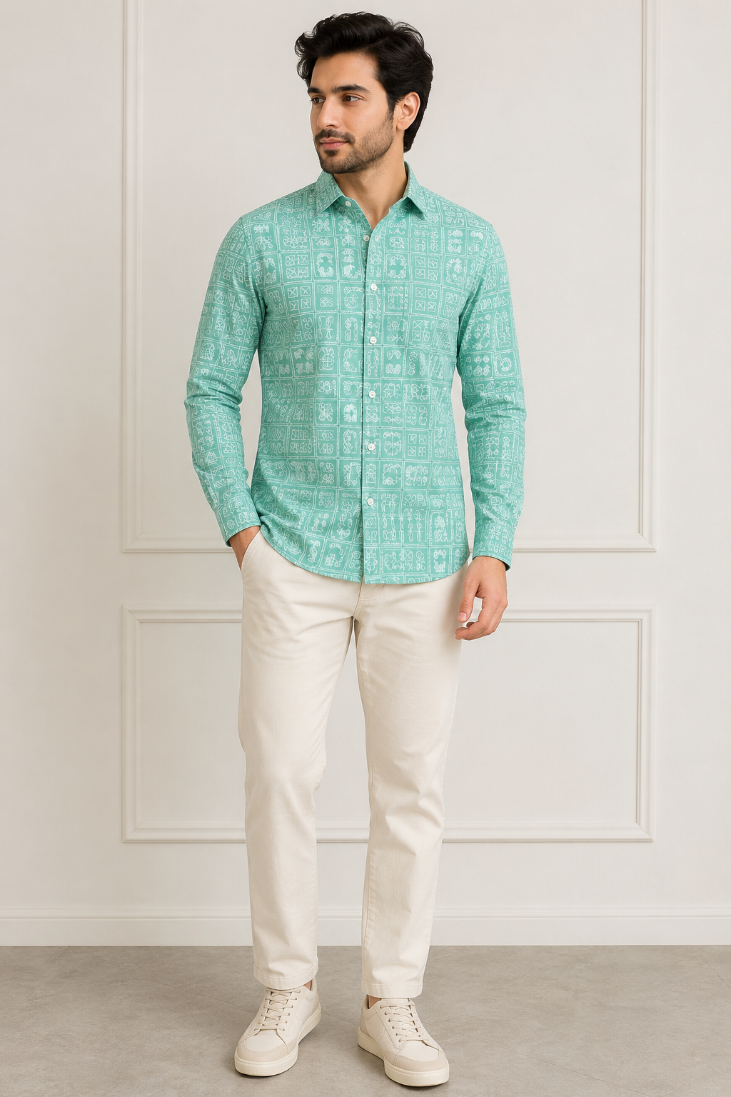 RARE RASU Men’s Premium Quality Geometric Printed Shirt – Full Sleeve Casual Shirt