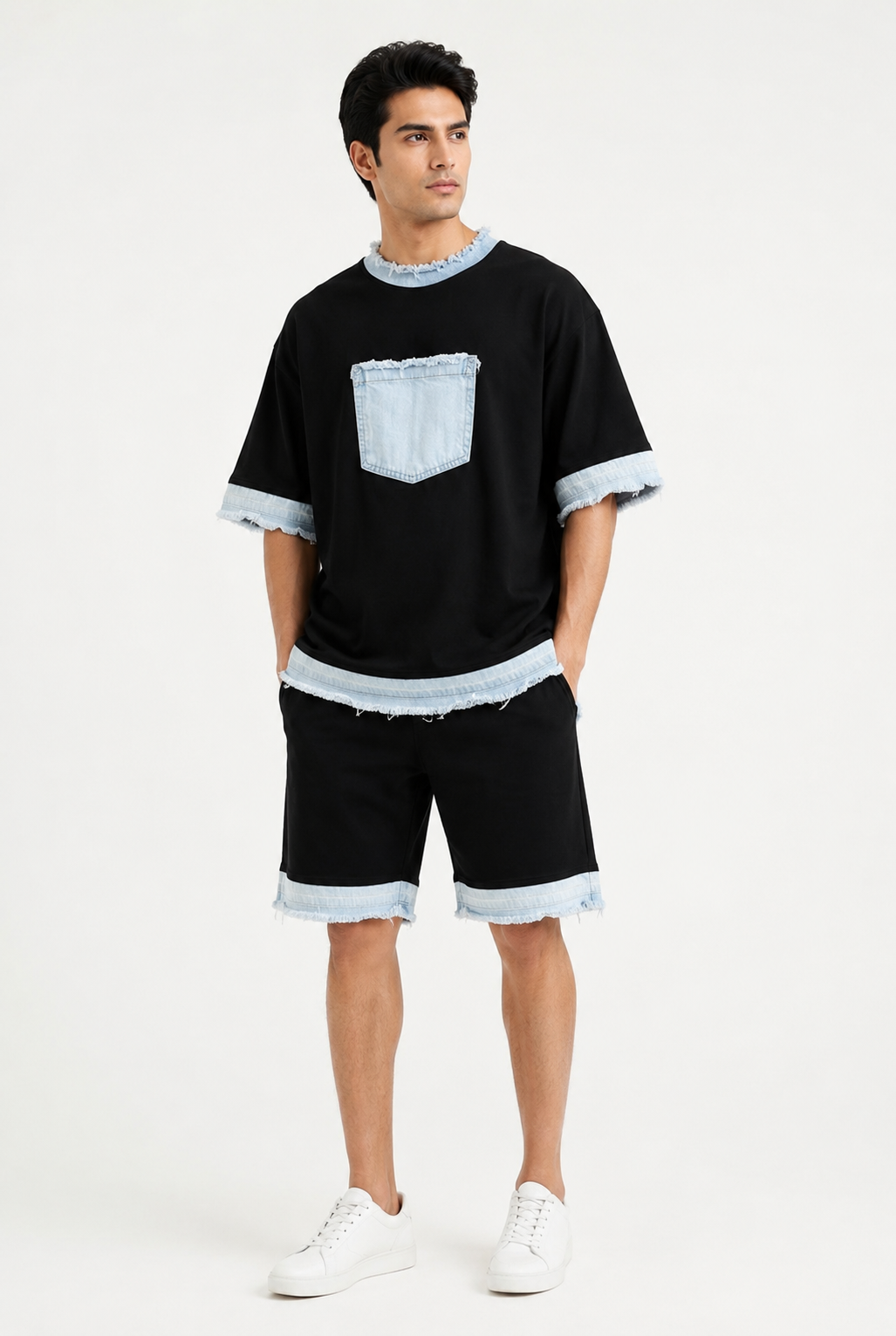 RARE RASU – Denim Edge Co-Ord Set | Premium Cotton & Denim Twin Set (Black)