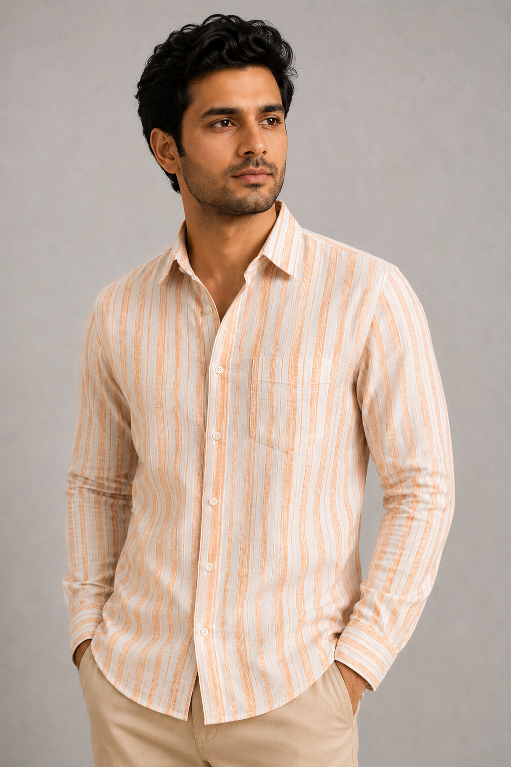 RARE RASU Classic Striped Breathable Full Sleeve Premium Linen Blend Casual Shirt