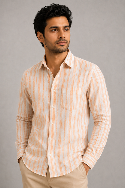 RARE RASU Classic Striped Breathable Full Sleeve Premium Linen Blend Casual Shirt
