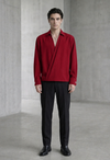 RARE RASU Men's Premium Satin Wrap-Front Shirt – Wine Red | Luxury Long Sleeve Statement Shirt