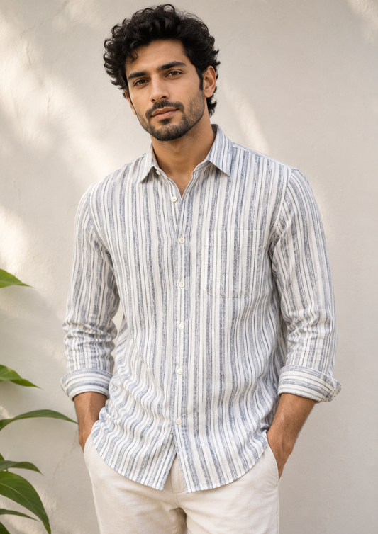 RARE RASU Classic Striped Breathable Full Sleeve Premium Linen Blend Casual Shirt