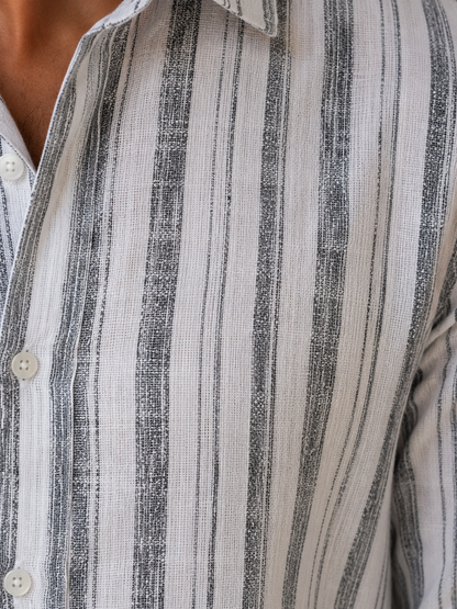 RARE RASU Classic Striped Breathable Full Sleeve Premium Linen Blend Casual Shirt