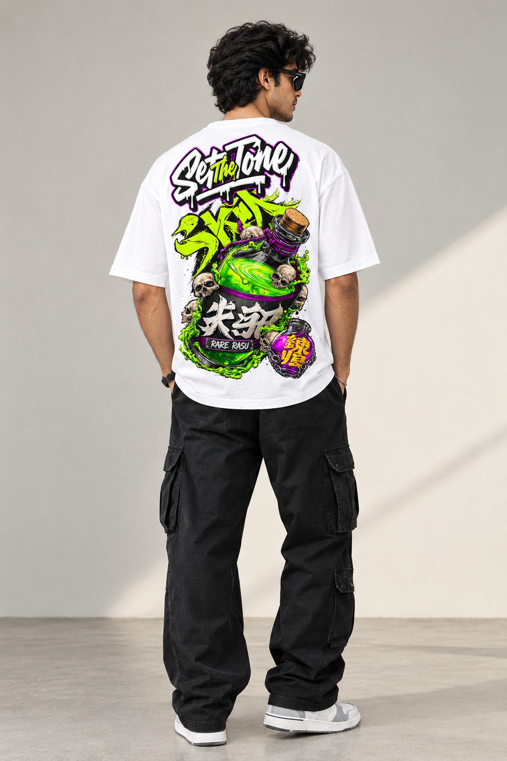 Premium Quality Toxic Skull Potion Graphic Oversized T-Shirt for Men – White