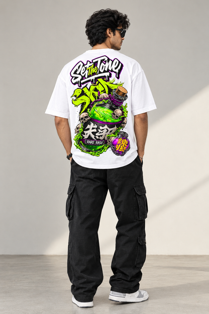 Premium Quality Toxic Skull Potion Graphic Oversized T-Shirt for Men – White