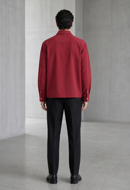 RARE RASU Men's Premium Satin Wrap-Front Shirt – Wine Red | Luxury Long Sleeve Statement Shirt