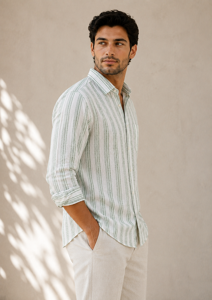 RARE RASU Classic Striped Breathable Full Sleeve Premium Linen Blend Casual Shirt