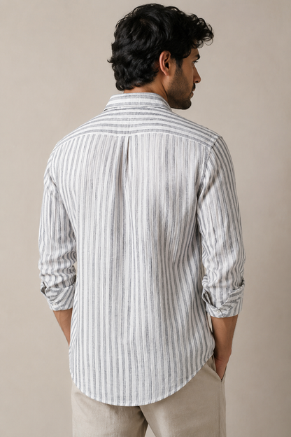 RARE RASU Classic Striped Breathable Full Sleeve Premium Linen Blend Casual Shirt