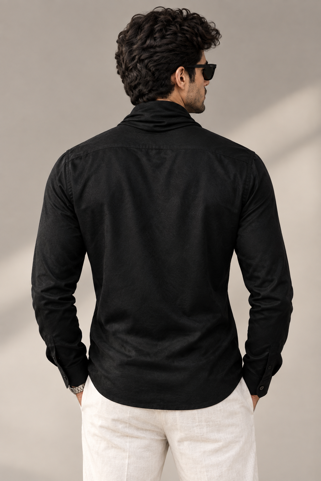 Men’s Premium Black Draped Cowl Neck Shirt | Full Self Designer Sleeve Luxury Shirt