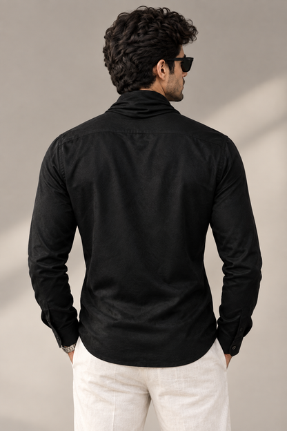 Men’s Premium Black Draped Cowl Neck Shirt | Full Self Designer Sleeve Luxury Shirt