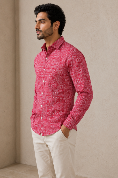 RARE RASU Men’s Premium Quality Geometric Printed Shirt – Full Sleeve Casual Shirt