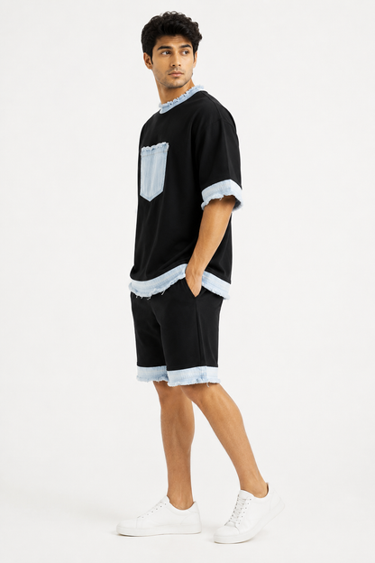 RARE RASU – Denim Edge Co-Ord Set | Premium Cotton & Denim Twin Set (Black)