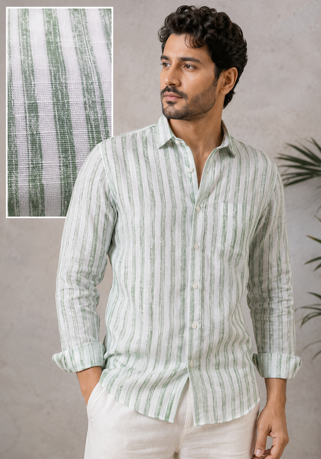RARE RASU Classic Striped Breathable Full Sleeve Premium Linen Blend Casual Shirt
