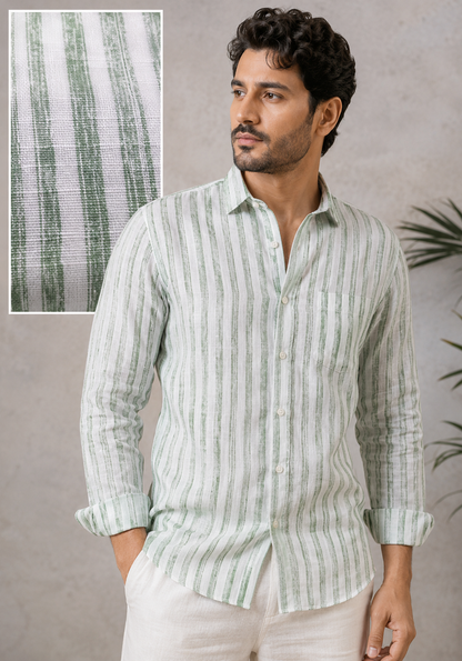 RARE RASU Classic Striped Breathable Full Sleeve Premium Linen Blend Casual Shirt