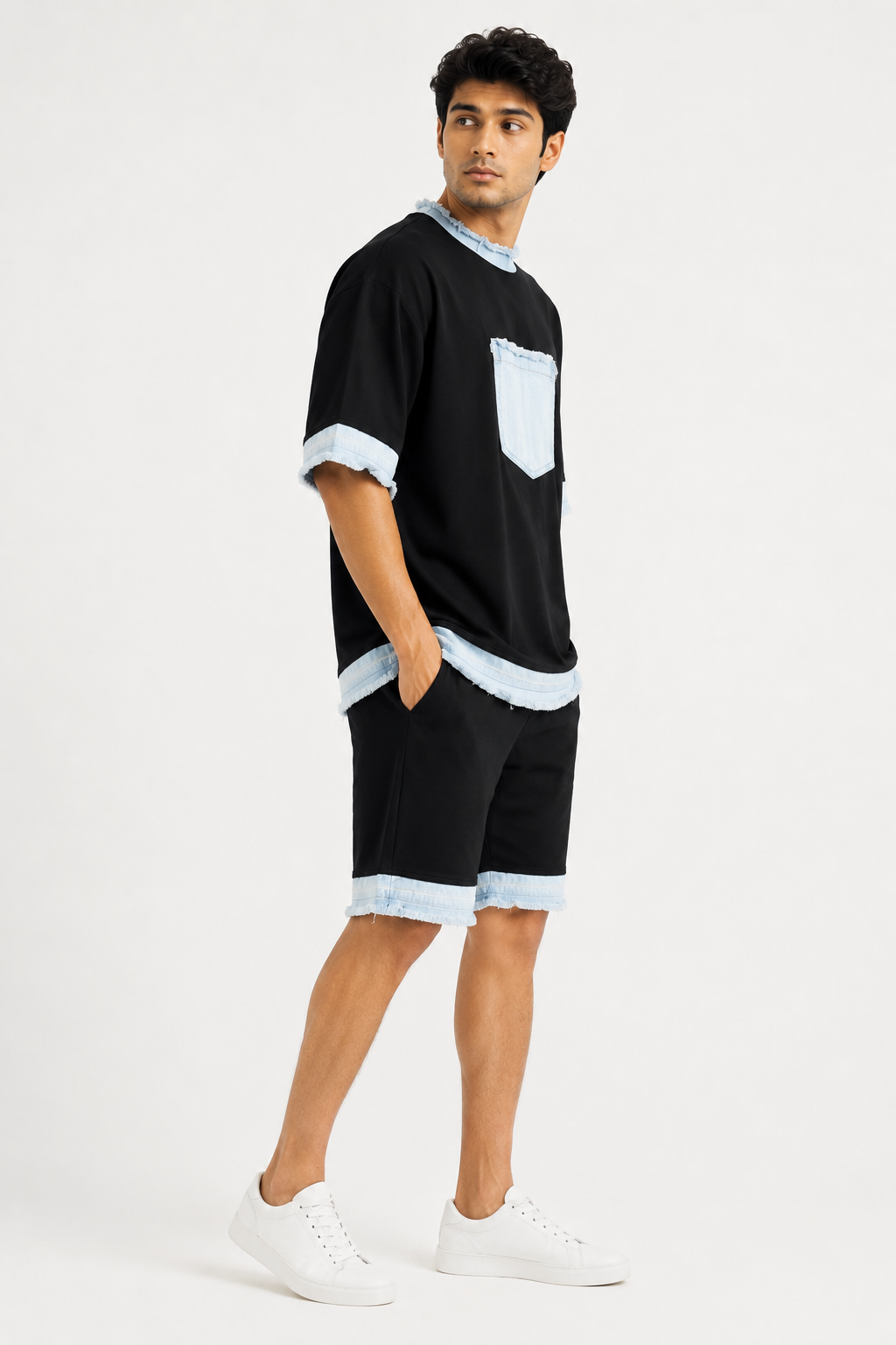 RARE RASU – Denim Edge Co-Ord Set | Premium Cotton & Denim Twin Set (Black)