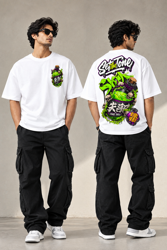 Premium Quality Toxic Skull Potion Graphic Oversized T-Shirt for Men – White