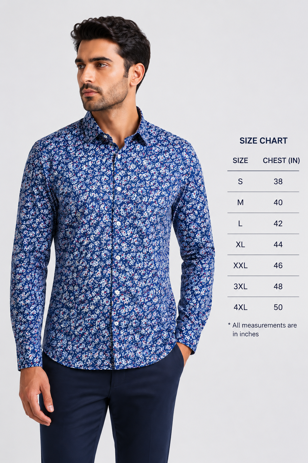 RARE RASU Men's Blue Floral Printed Full Sleeve Shirt – Premium Casual Collection