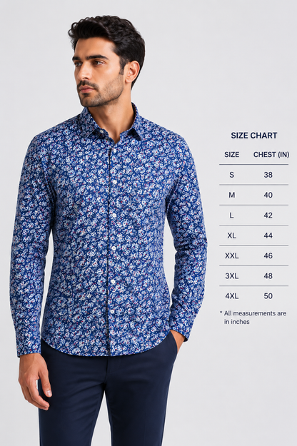 RARE RASU Men's Blue Floral Printed Full Sleeve Shirt – Premium Casual Collection