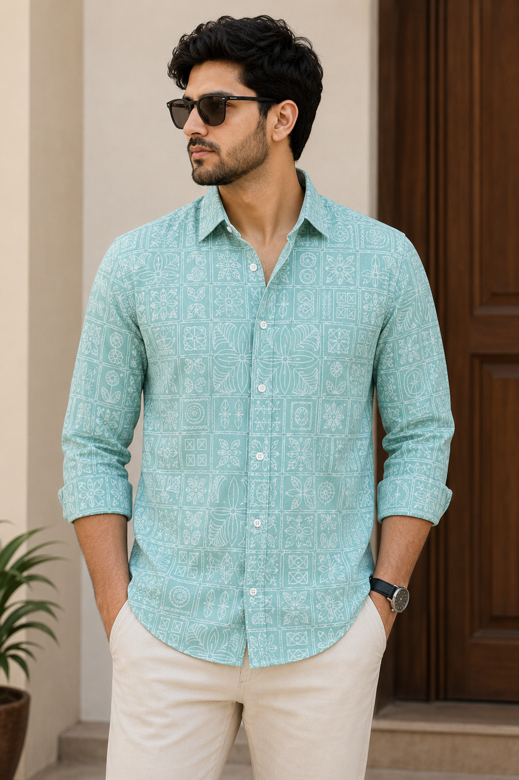 RARE RASU Men’s Premium Quality Geometric Printed Shirt – Full Sleeve Casual Shirt