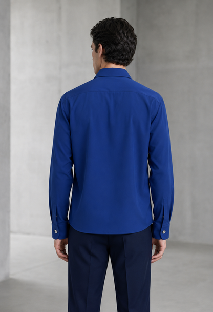 RARE RASU Men's Premium Satin Wrap-Front Shirt – Royal Blue | Luxury Long Sleeve Statement Shirt