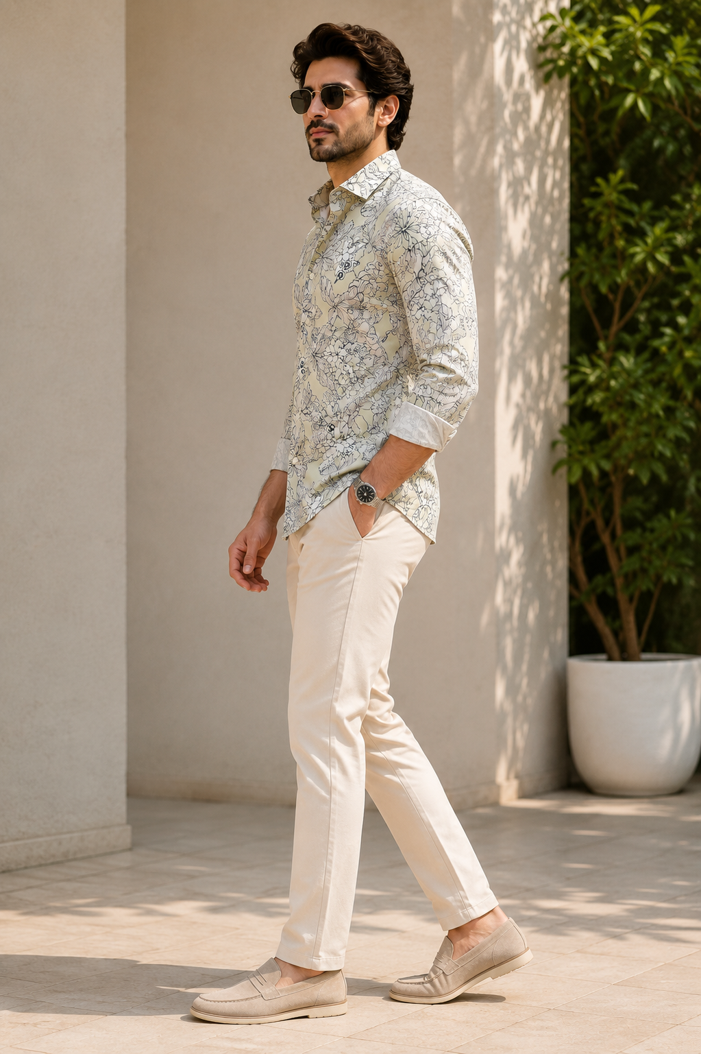 RARE RASU Men’s Premium Floral Botanical  Print Shirt – Pastel Sage Green Full Sleeve Casual Shirt