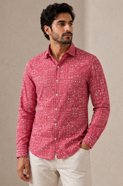 RARE RASU Men’s Premium Quality Geometric Printed Shirt – Full Sleeve Casual Shirt