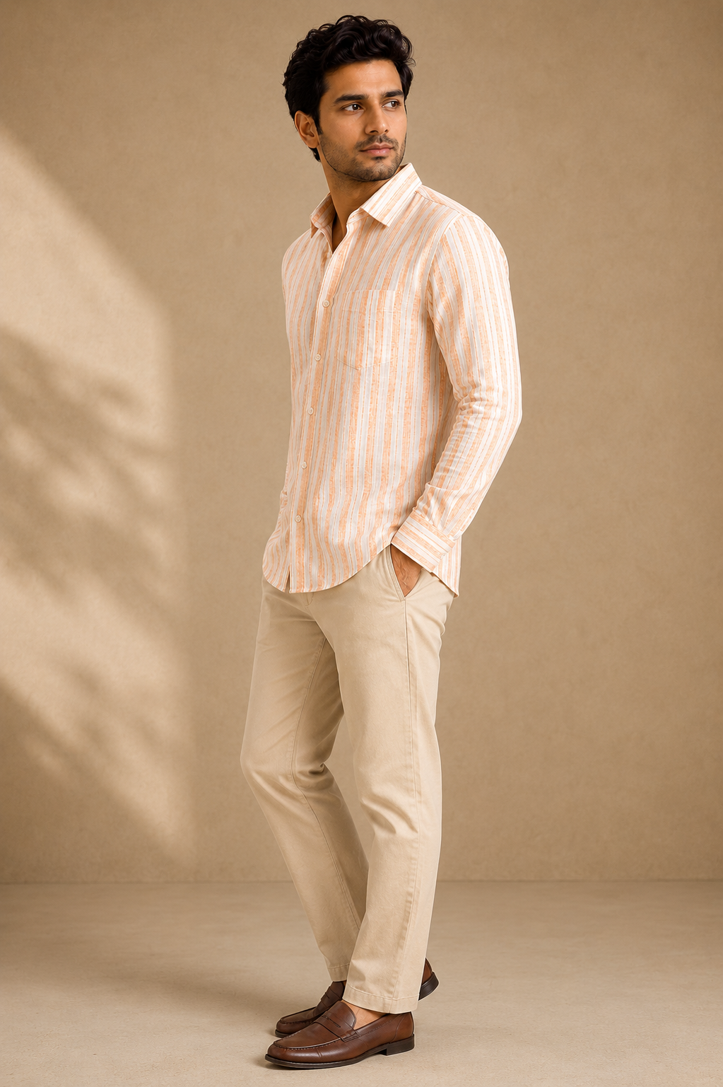 RARE RASU Classic Striped Breathable Full Sleeve Premium Linen Blend Casual Shirt