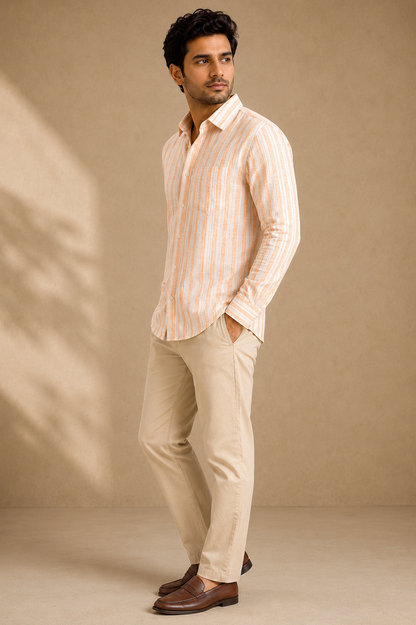 RARE RASU Classic Striped Breathable Full Sleeve Premium Linen Blend Casual Shirt