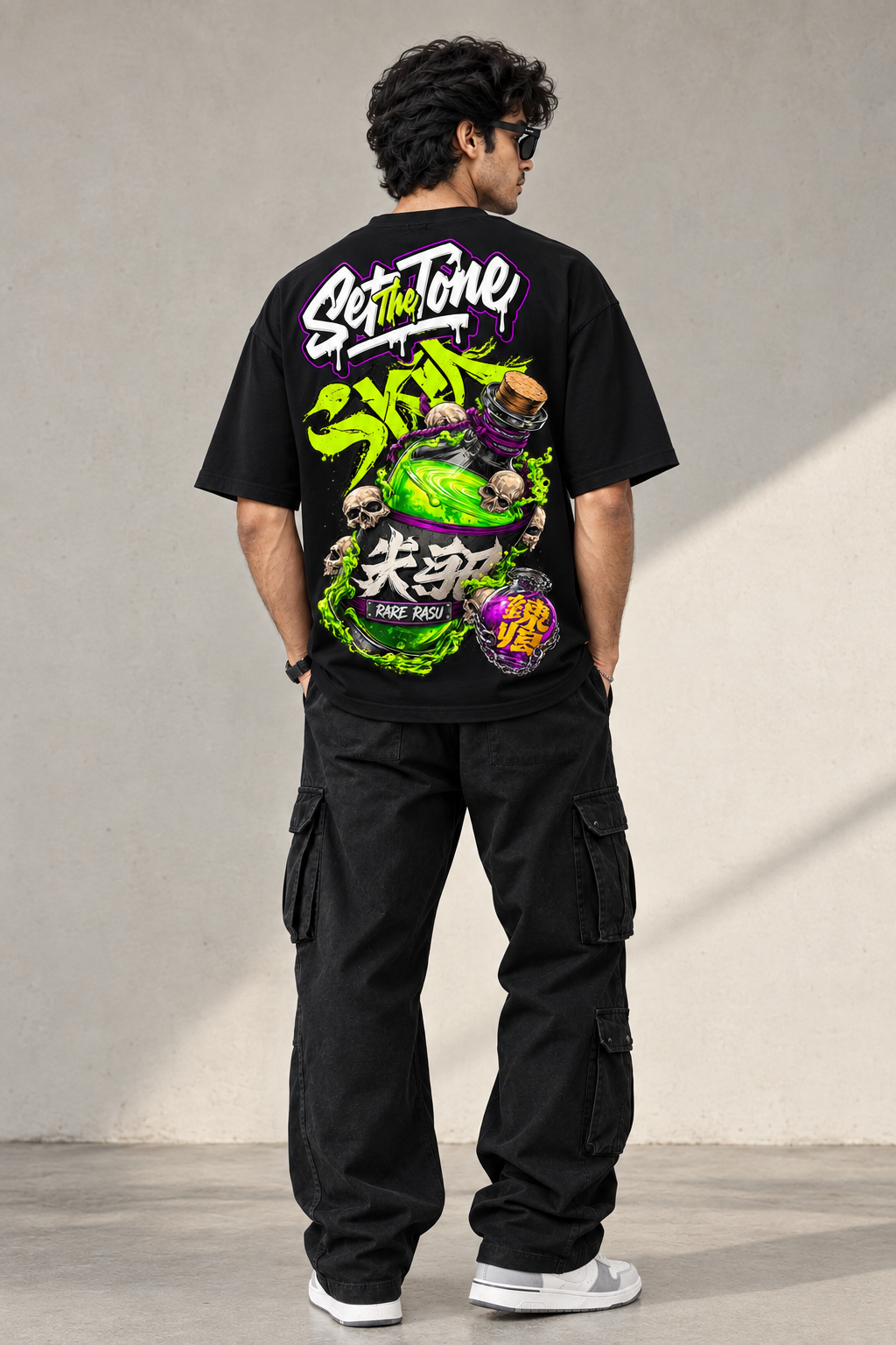 Premium Quality Toxic Skull Potion Graphic Oversized T-Shirt for Men – Black