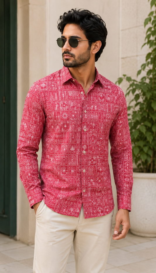 RARE RASU Men’s Premium Quality Geometric Printed Shirt – Full Sleeve Casual Shirt