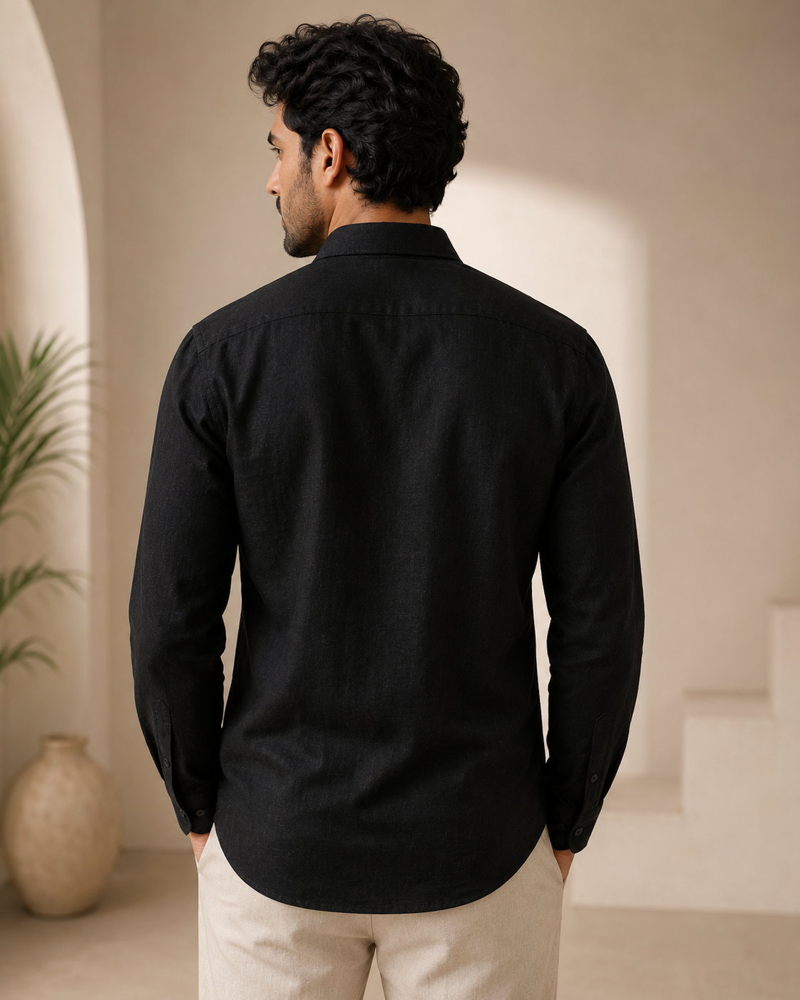 Midnight Bloom – Hand Embroidered Premium Linen Black Shirt