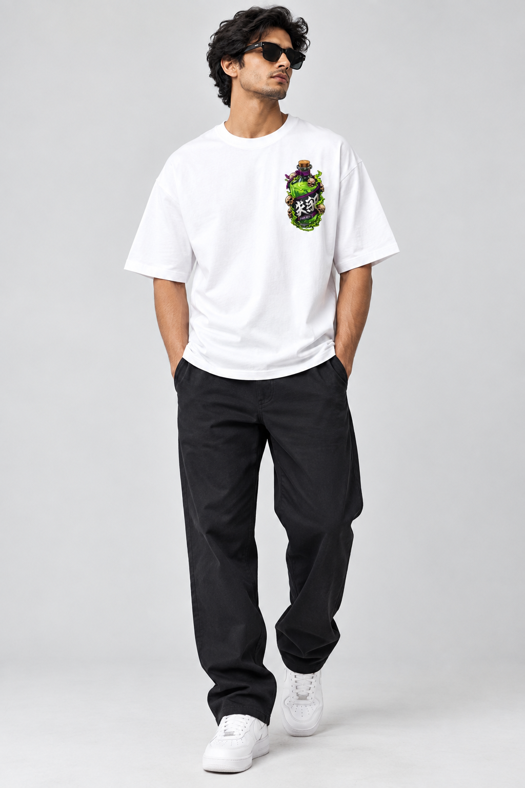 Premium Quality Toxic Skull Potion Graphic Oversized T-Shirt for Men – White